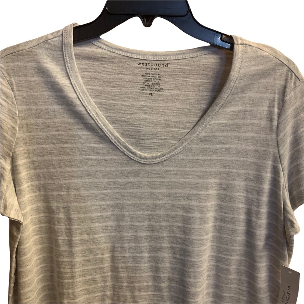 Westbound V-neck women’s PL tan striped lace detail T-shirt Cotton